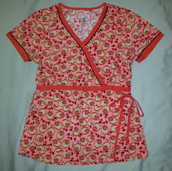 Koi Scrub Set Side Tie Papaya & Lime Green Xsmall - Picture 2 of 4